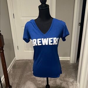 PINK Victoria's Secret Blue V-Neck Brewers Tee